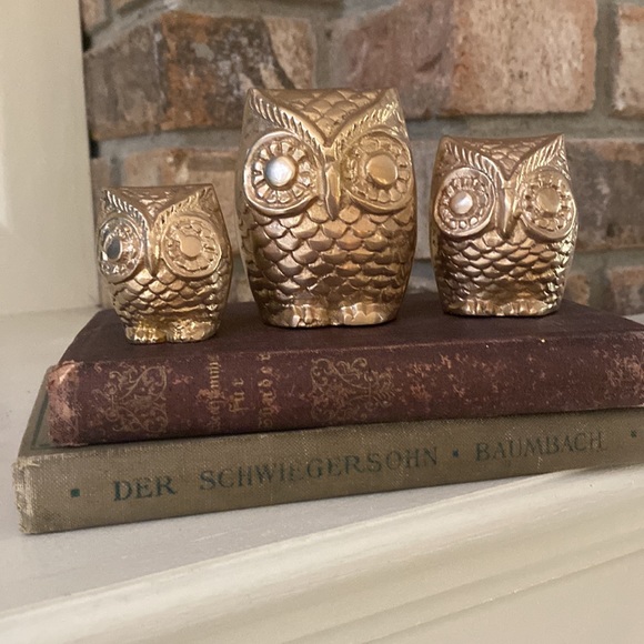 Vintage Brass Owls Set of 3 Small
